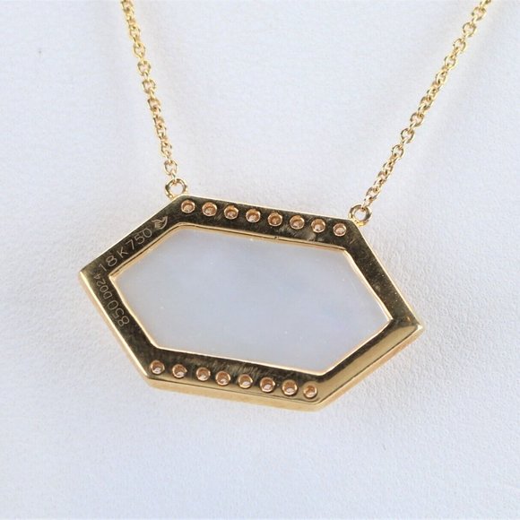 Doves by Doron White Orchid 18k Yellow Gold Quartz MOP Diamond Pendant 18'' - Picture 2 of 4